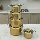 Batterie de Cuisine Royale en Inox Doré – Set de 10 Pièces Haute Qualité