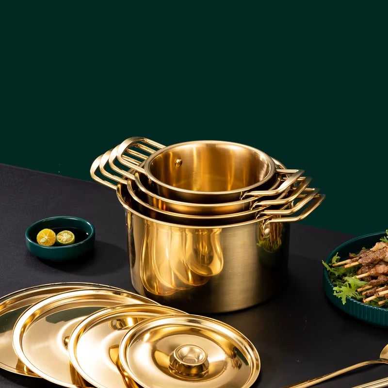 Batterie de Cuisine Royale en Inox Doré – Set de 10 Pièces Haute Qualité