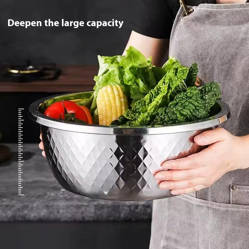 Set de 12 Pièces : Bols de Préparation et Conservation en Acier Inoxydable – Design Diamant