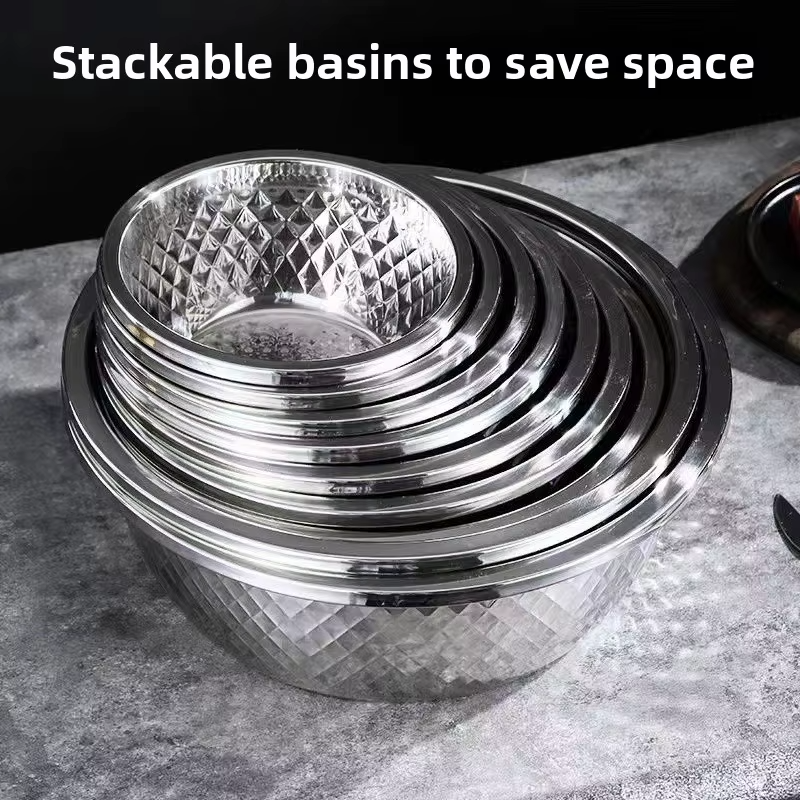 Set de 12 Pièces : Bols de Préparation et Conservation en Acier Inoxydable – Design Diamant