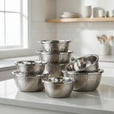 Set de 12 Pièces : Bols de Préparation et Conservation en Acier Inoxydable – Design Diamant