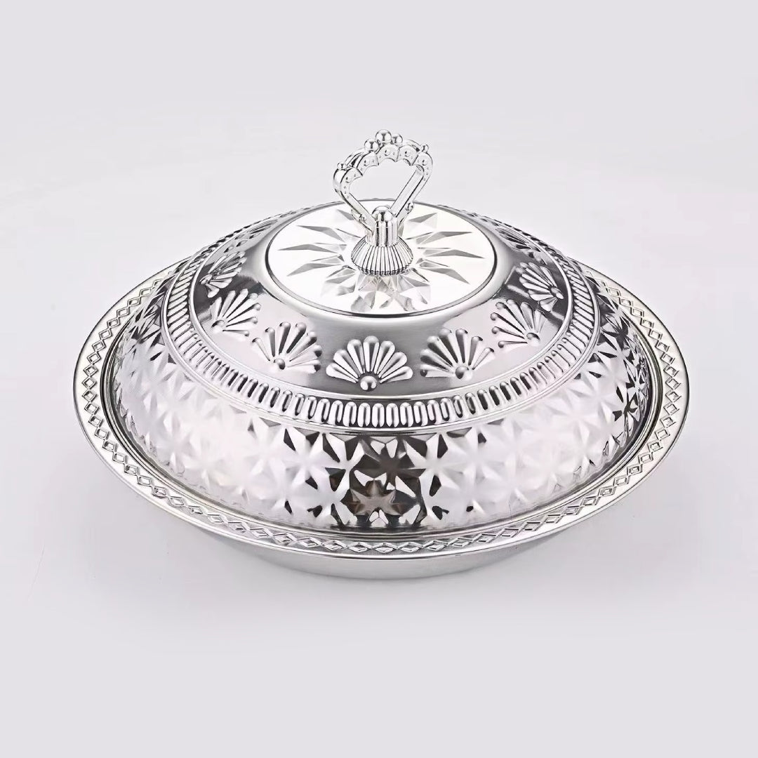 Set de 4 Plats en Acier Inoxydable avec Couvercle (Diamètres 30 à 45 cm)