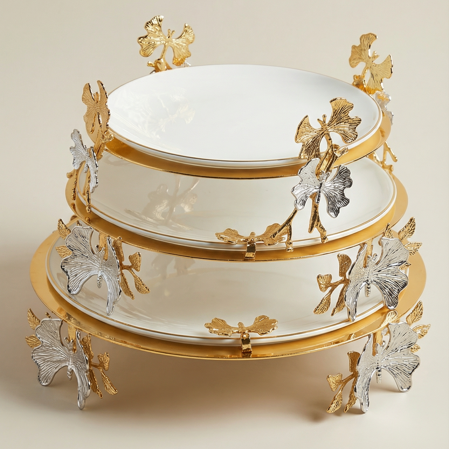 Présentoir à gâteau 3 Étages de Luxe – Or et Argent