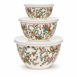 Set de 3 bols vintage en métal émaillé avec couvercles