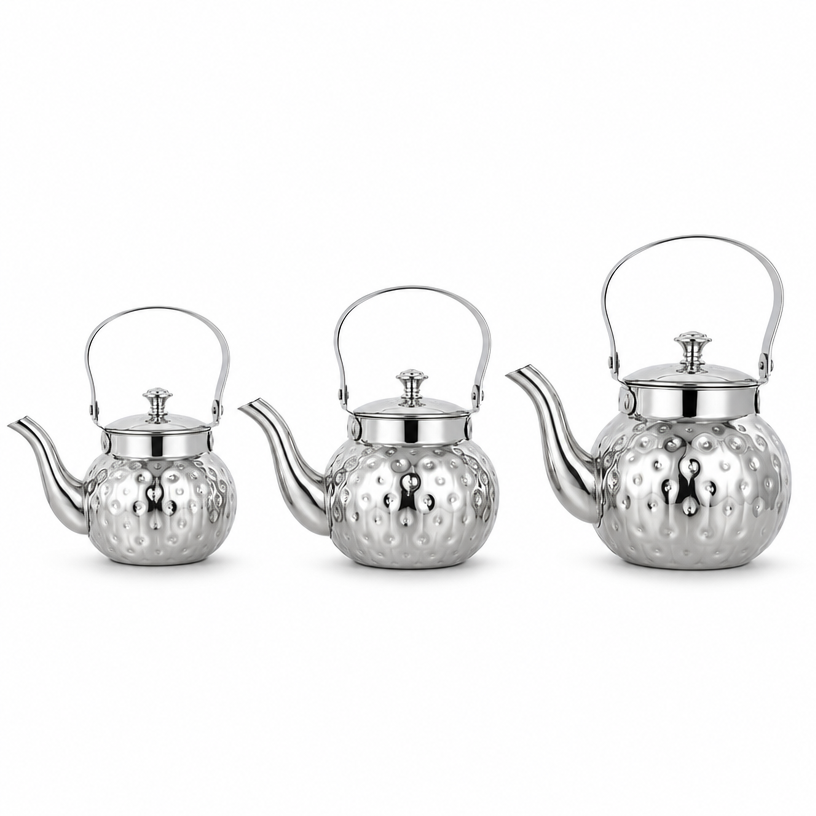 Trio de Théières Haut de Gamme – Éclat Miroir & Design Texturé