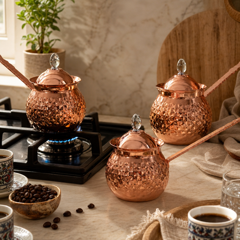 Set de Cafetières Artisanales – Éclat de Cuivre & Tradition