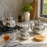 Trio de Théières Haut de Gamme – Éclat Miroir & Design Texturé