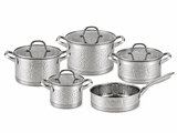 Batterie de cuisine inox 5 pièces – Effet martelé – Fond composite