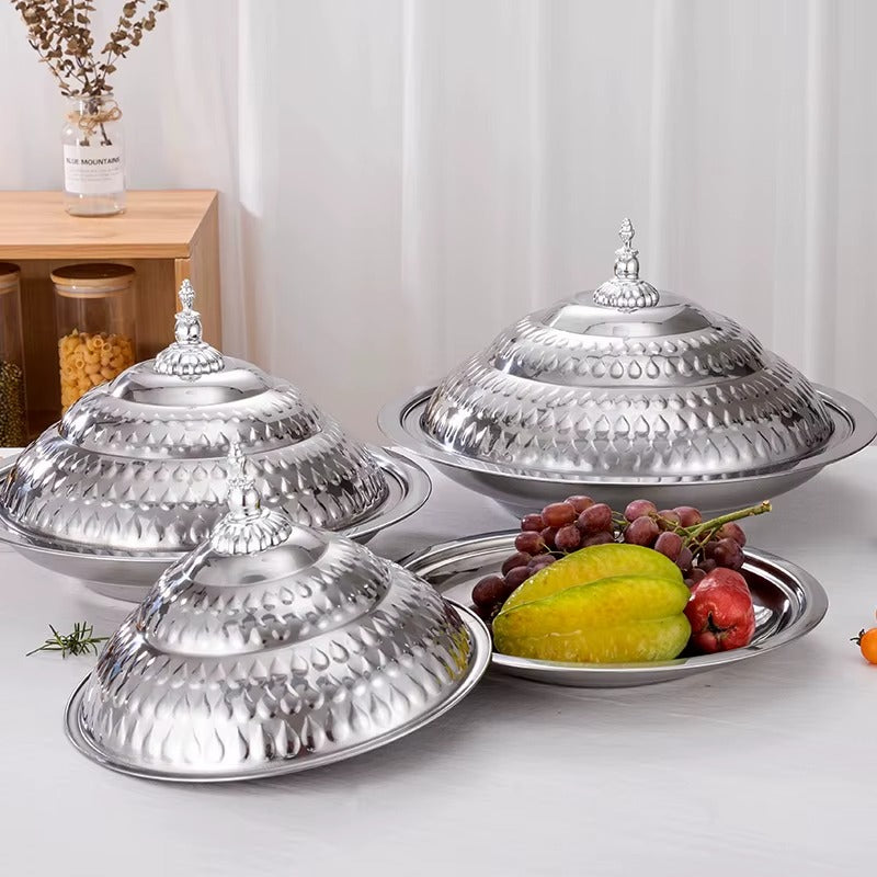 Set de 4 Plats en Acier Inoxydable avec Couvercle (Diamètres 30 à 45 cm)