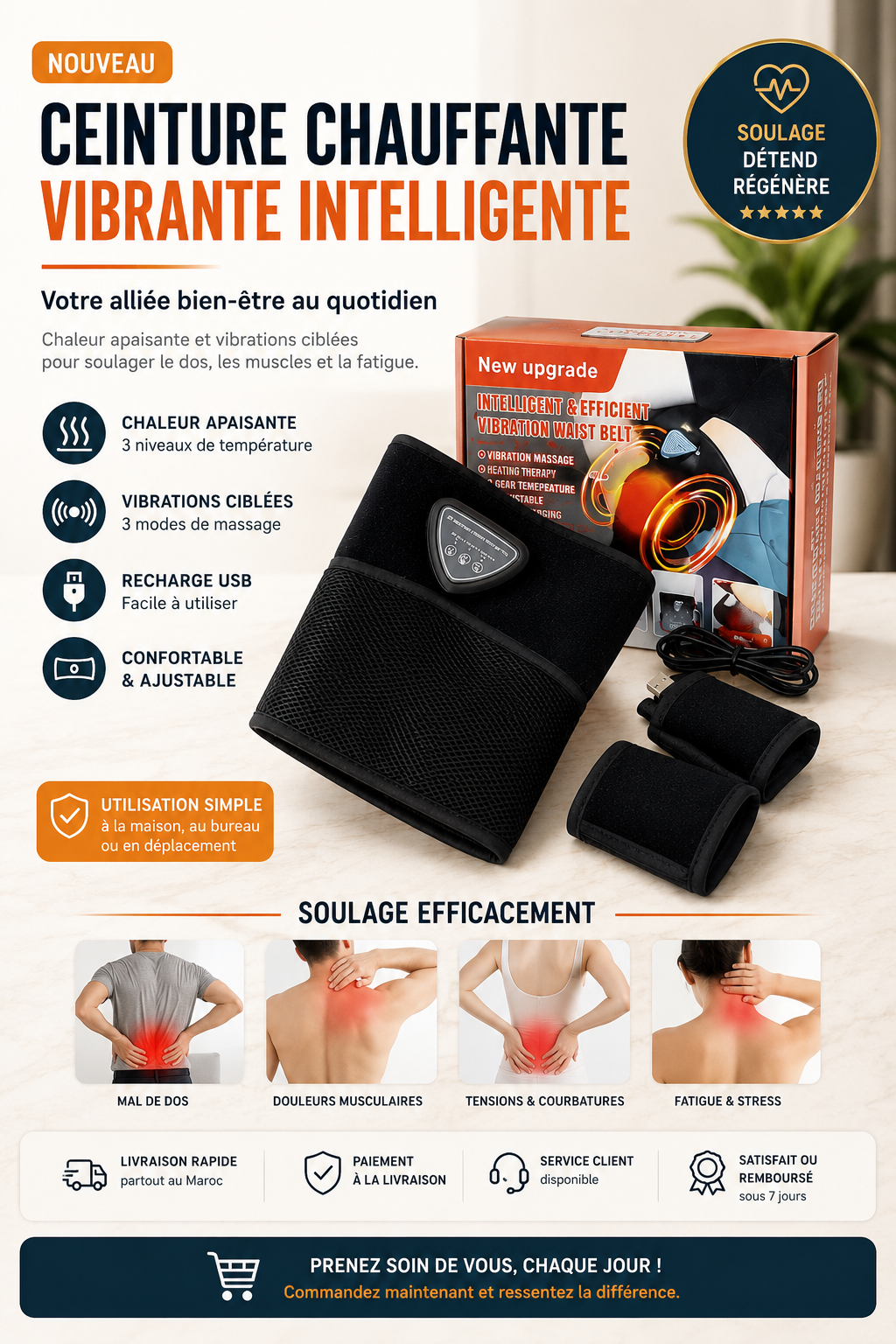 Ceinture Chauffante Vibrante Intelligente USB.     حزام تدليك وتسخين ذكي USB