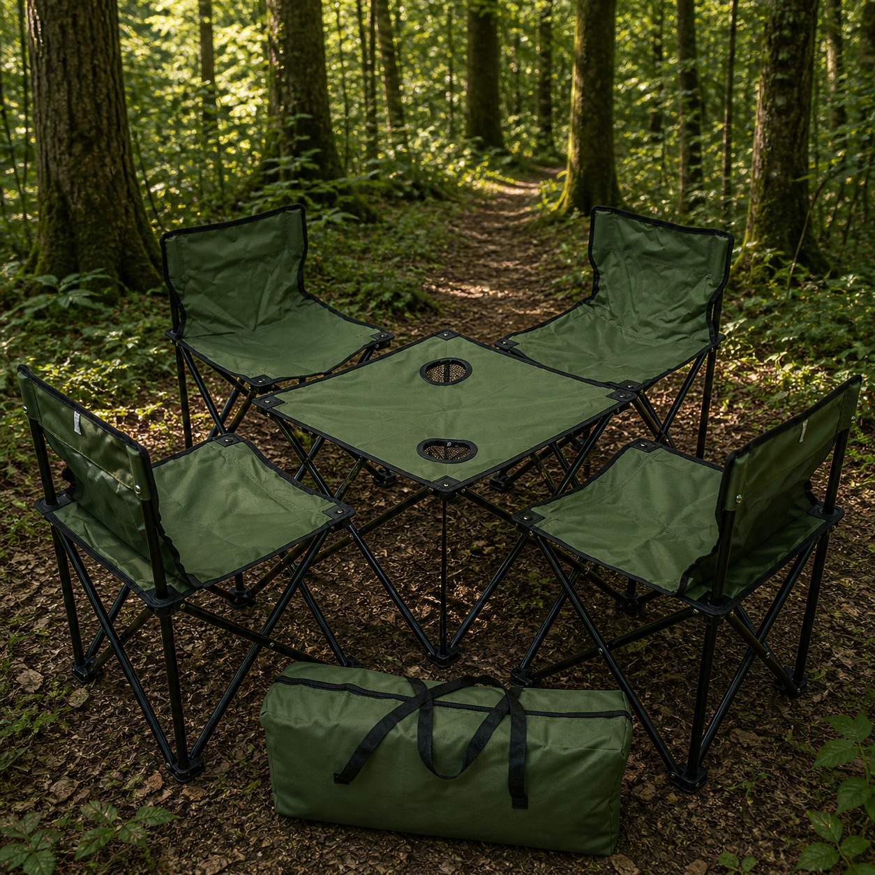 Ensemble de Pique-Nique : Table Pliante + 4 Chaises avec Sac de Transport