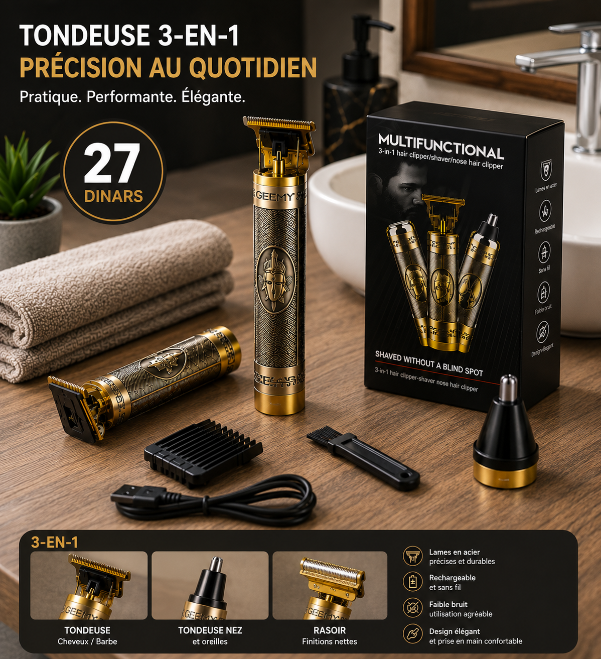 Tondeuse Multifonction 3-en-1 Sans Filماكينة حلاقة متعددة الاستعمال 3 في 1