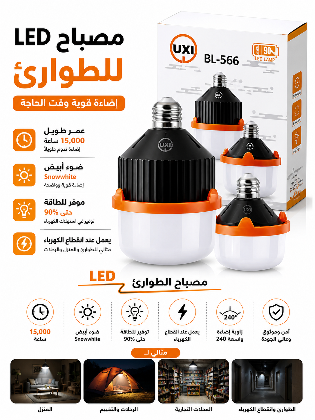 Lampe LED d’Urgence UXI BL-566 – Éclairage Puissant & Économique