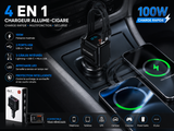 Chargeur Allume-Cigare 4 en 1 – Charge Rapide 100W. شاحن سيارة 4 في 1 – شحن سريع 100 واط