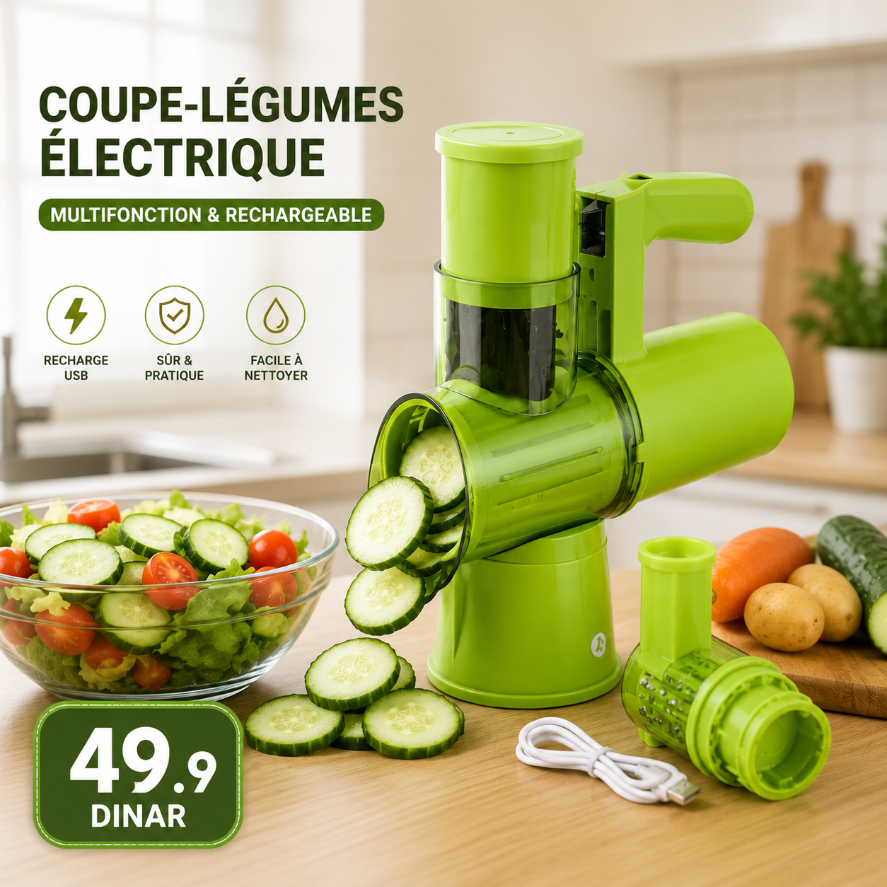 Coupe-légumes électrique multifonction. قطّاعة وخلاط خضار كهربائية متعددة الاستعمالات