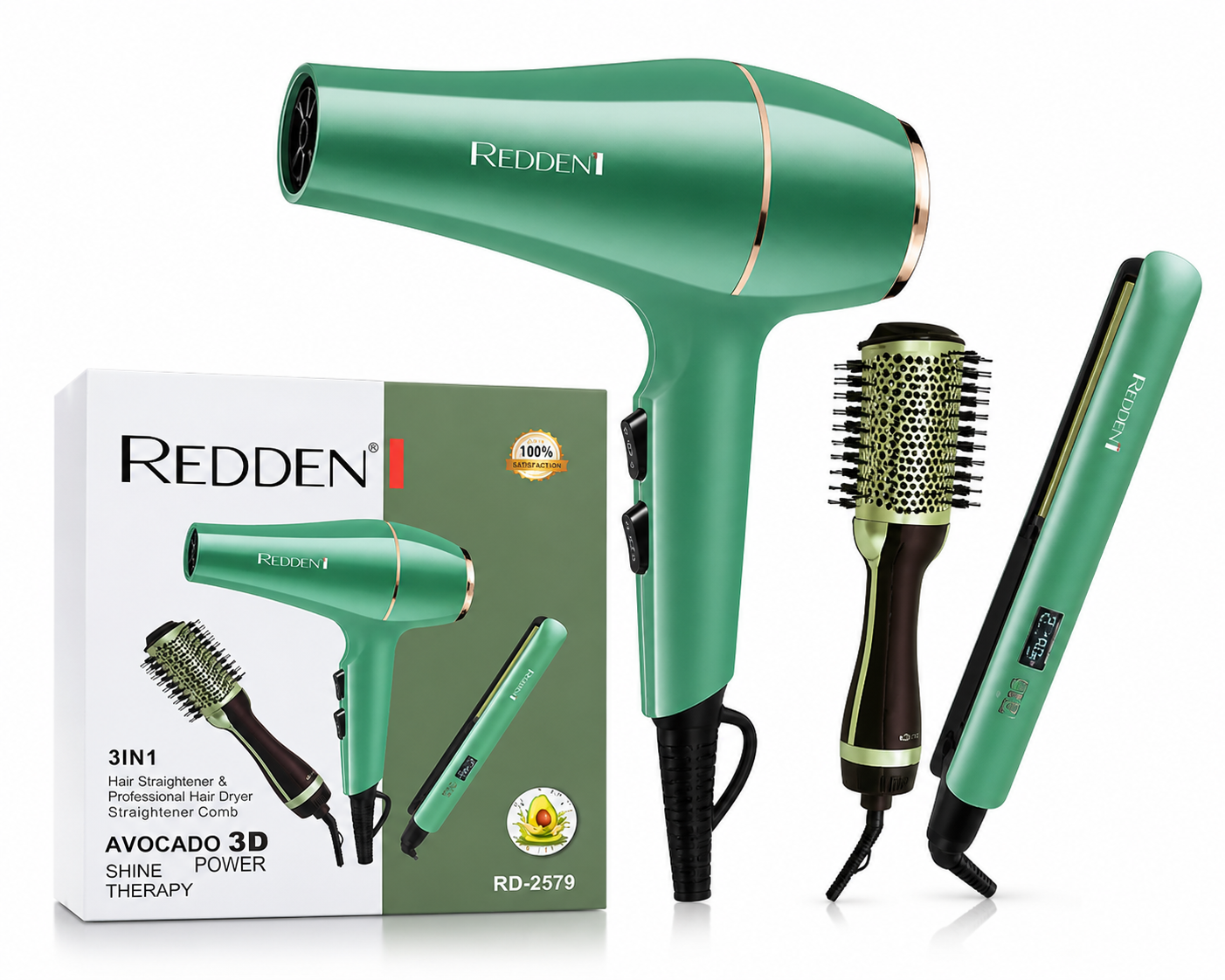 Kit Coiffure 3 en 1 REDDEN – Sèche-cheveux + Lisseur + Brosse Chauffante