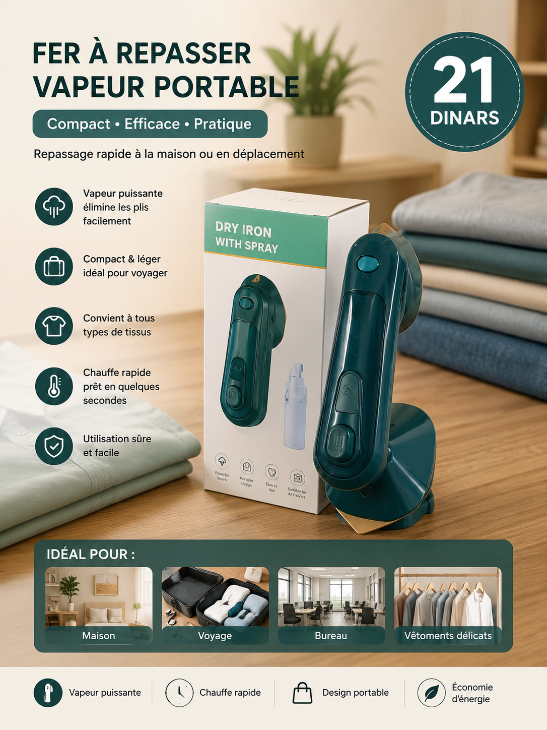 Mini Fer à Repasser Vapeur Portableمكواة بخار محمولة صغيرة