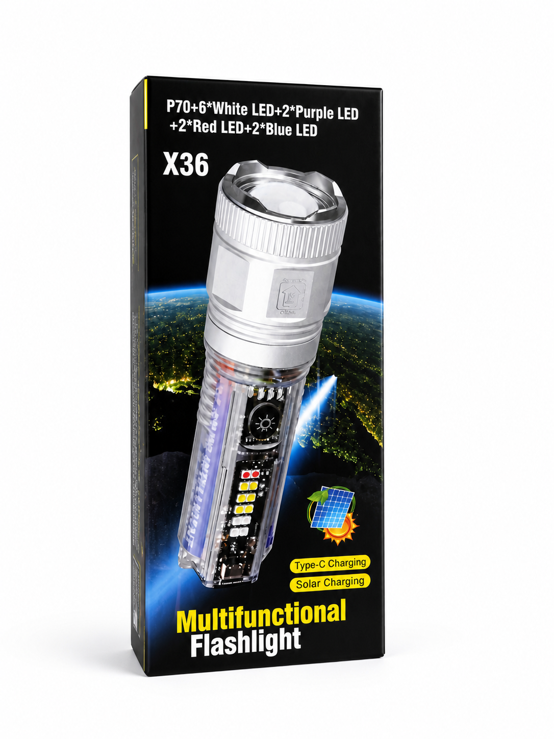 Lampe Torche Multifonction X36 Rechargeable USB + Solaire
