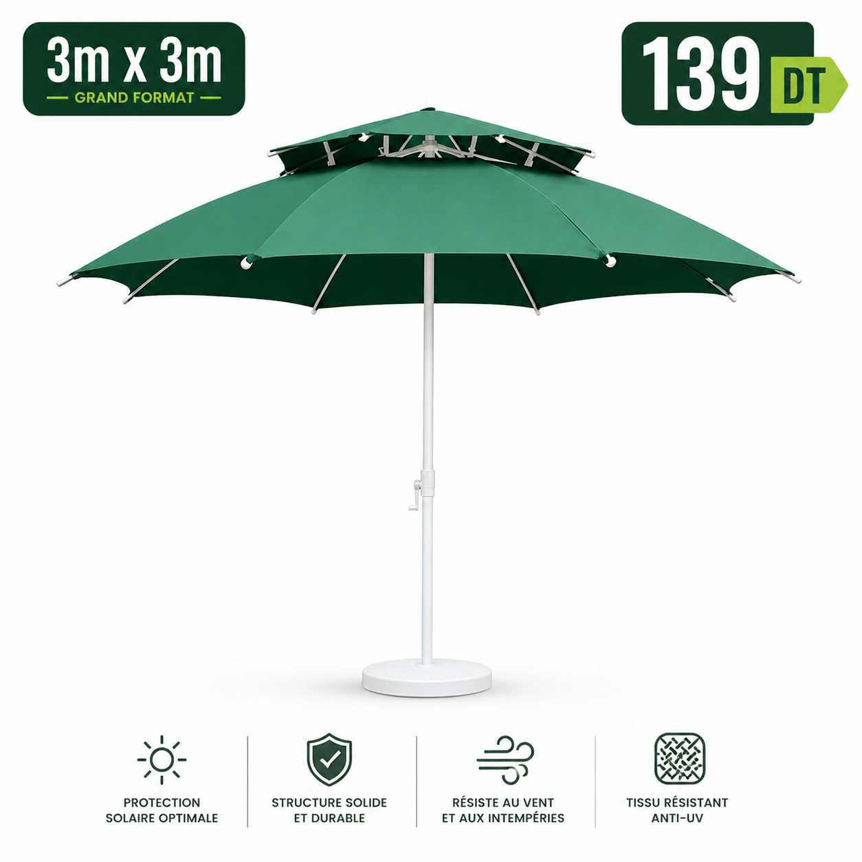 Parasol Jardin 3x3m – Haute Qualité Anti-UV