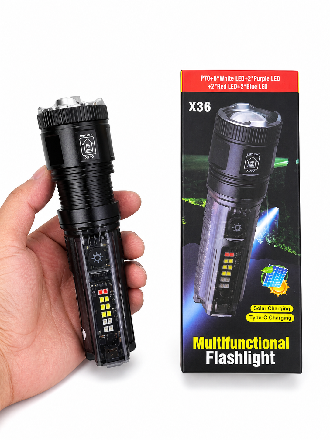 Lampe Torche Multifonction X36 Rechargeable USB + Solaire