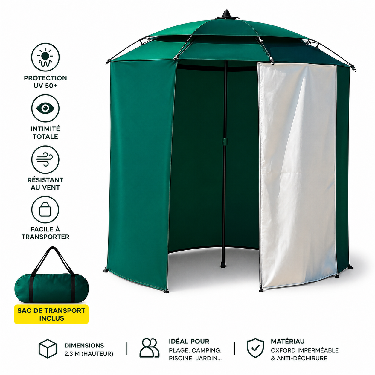 Tente de plage pliable avec protection UV 50+ et intimité totale